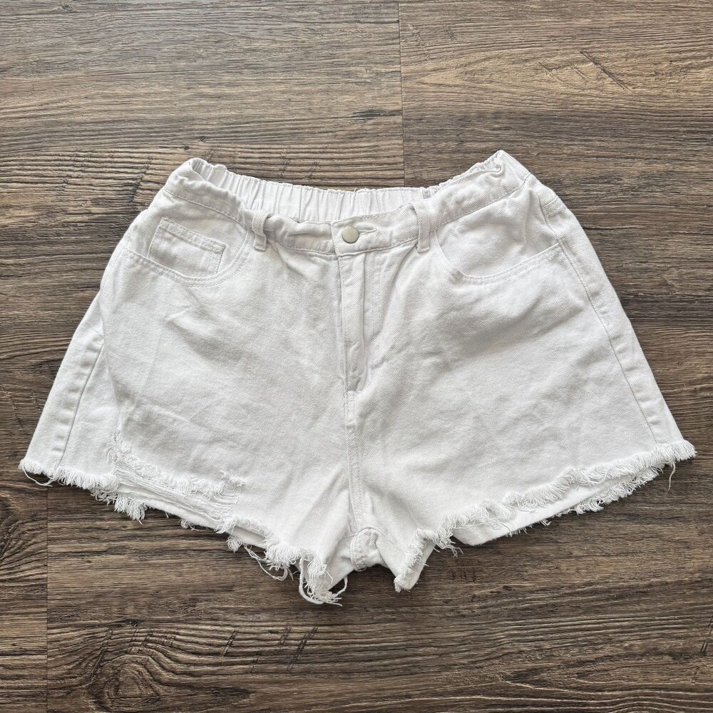 SHEIN Women’s High Rise Denim Cutoff Jean Shorts white Size 0XL